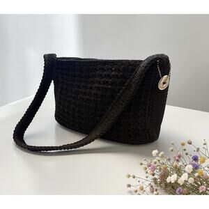 Vintage Y2K The Sak Black Crochet Purse Lined Bag FAST SHIPPING 3398-1